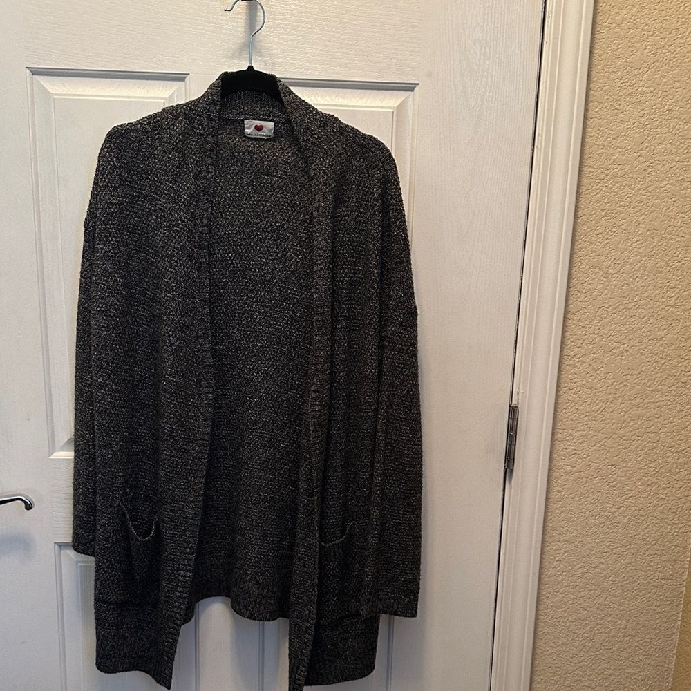 One Clothing Charcoal Gray and Black Marled Knit Open front Sweater Cardigan w/P